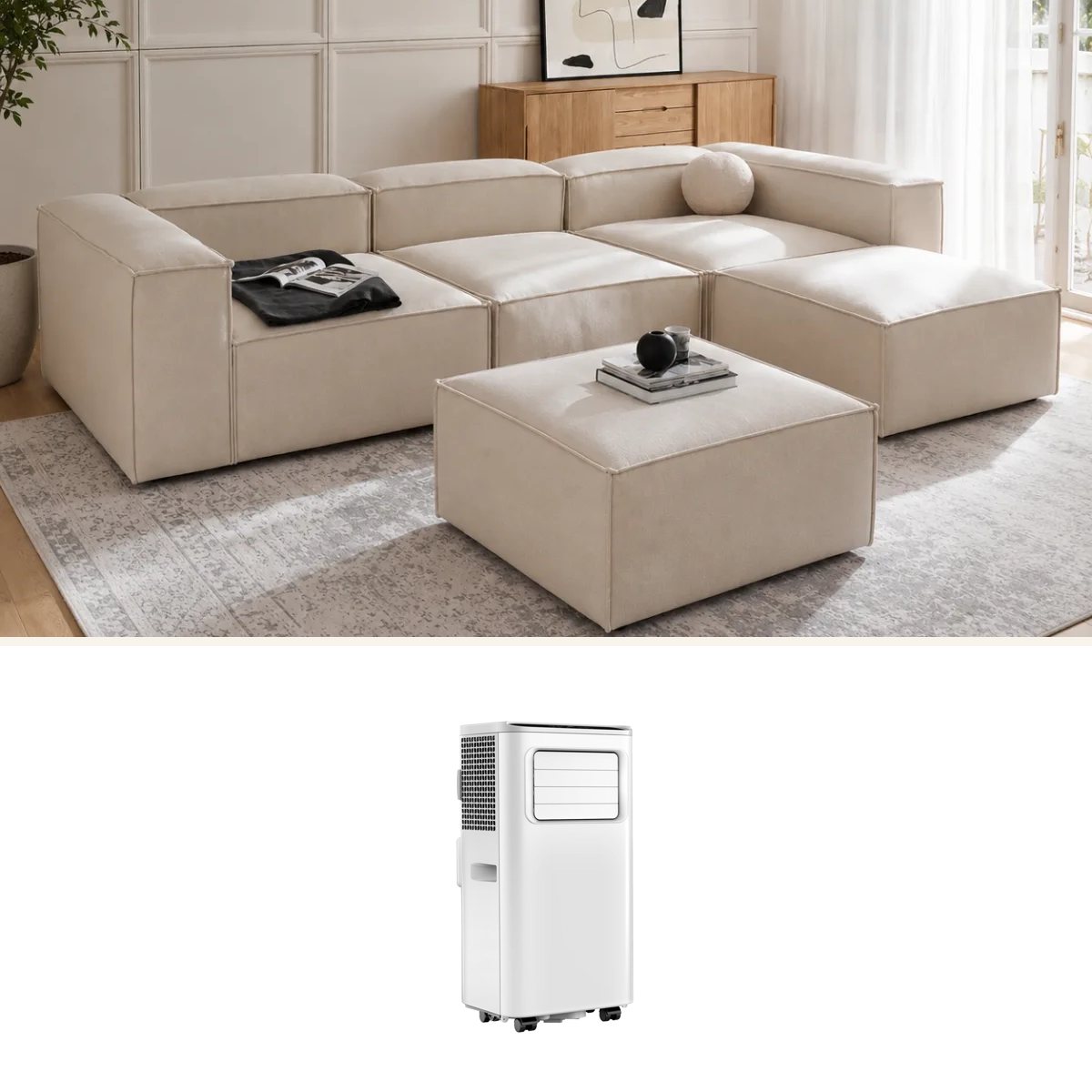 Sofá modular MUNA KUMO y aire portátil de 12,000 BTU
